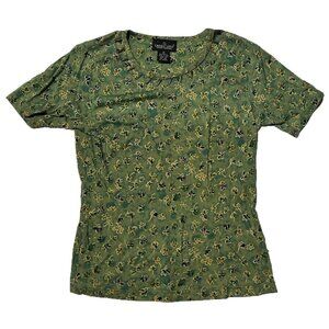 Vintage Carole Little Women Floral Green Sport Crew Neck Shirt Size P